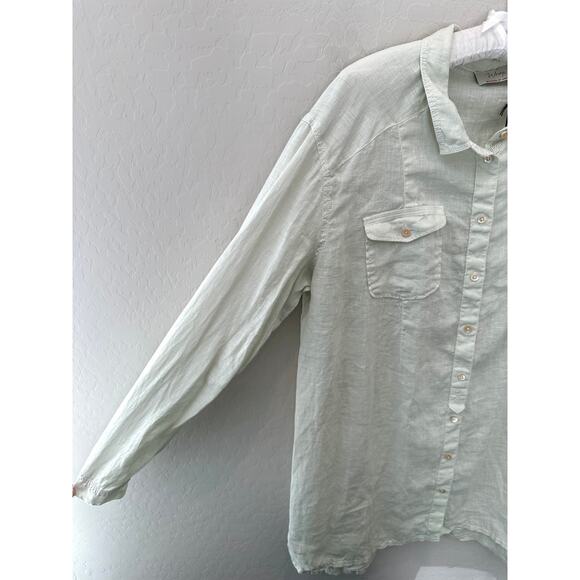 WRAP LONDON | 100% Linen Long Sleeve Button Down Shirt Mint Green NWT | Size 10 - Picture 3 of 8